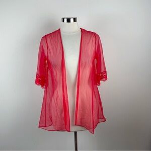 Jcpenney Solid Red Sheer See Through Lace Lingerie Top Women Medium Vintage
